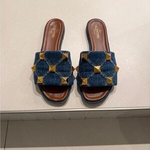 Valentino Garavani Denim Sandals with Gold Accents